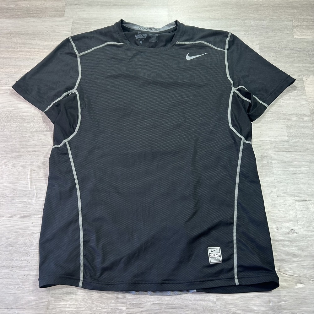 Nike Pro Combat Dri-FIT Shirt Mens Large Black Short Sleeve Top 636155-010